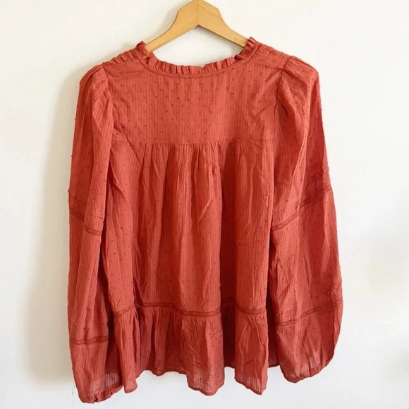 Loft copper brown Striped Clip long sleeve peasant Blouse size large - Picture 6 of 8